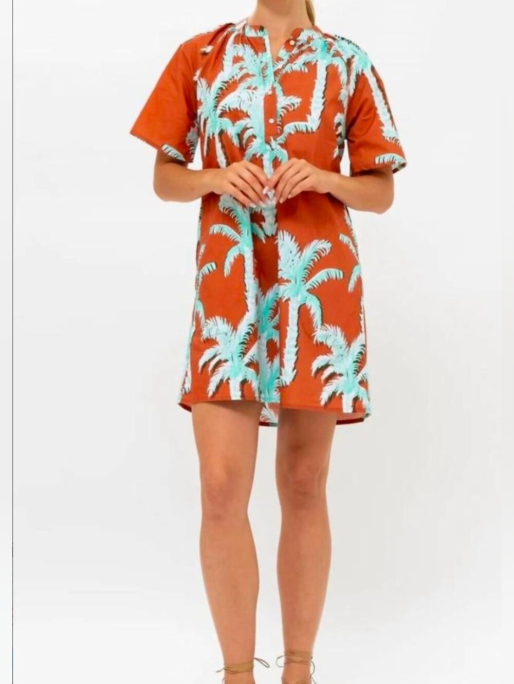 Oliphant Pocket Mini Shift Dress Size Large Palm Tree Tropical Vacation Resort